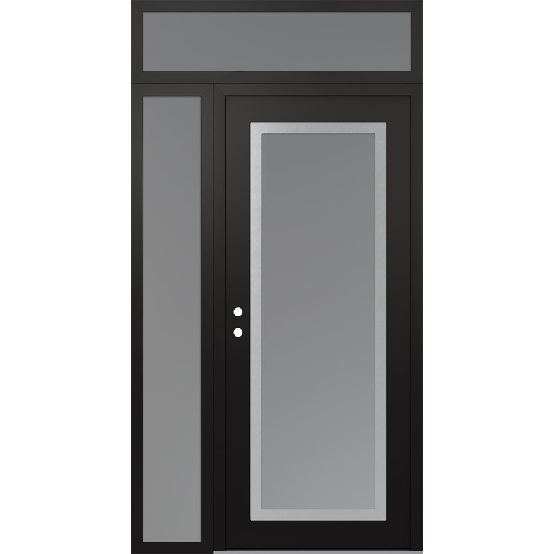 Panneau d'entrée en acier argenté noir et blanc avec porte latérale avant et traverse, Oui, L 53,25 po x H 95,69 po