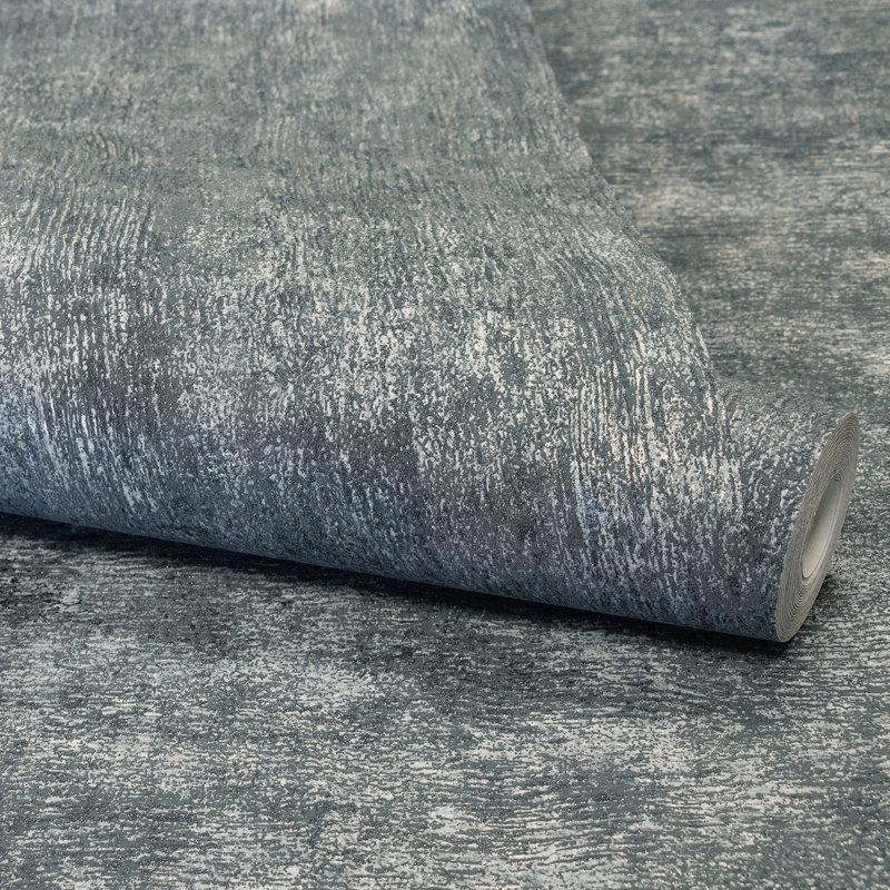 Feel Metallic Scratched Plaster Effect 33' L x 21" W Wallpaper Roll, Blue