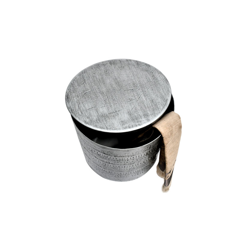 Table d'appoint ronde en métal Marlo, Argent antique