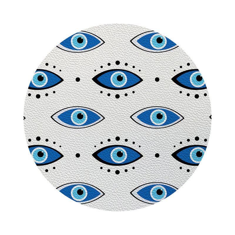 Eyes Blue White Vegan Leather Round Coasters