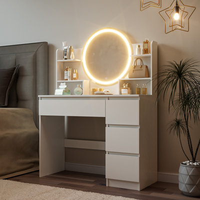 Makeup Vanity With Lights, Vanity Desk With Mirror And Drawers