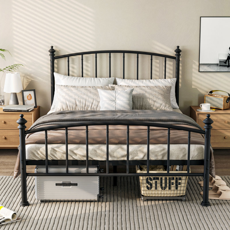 Queen Bed Frame With Headboard And Footboard Metal, Black