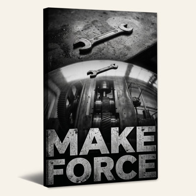 «Black and White Wrench and Gears With Make Force», art mural sur toile