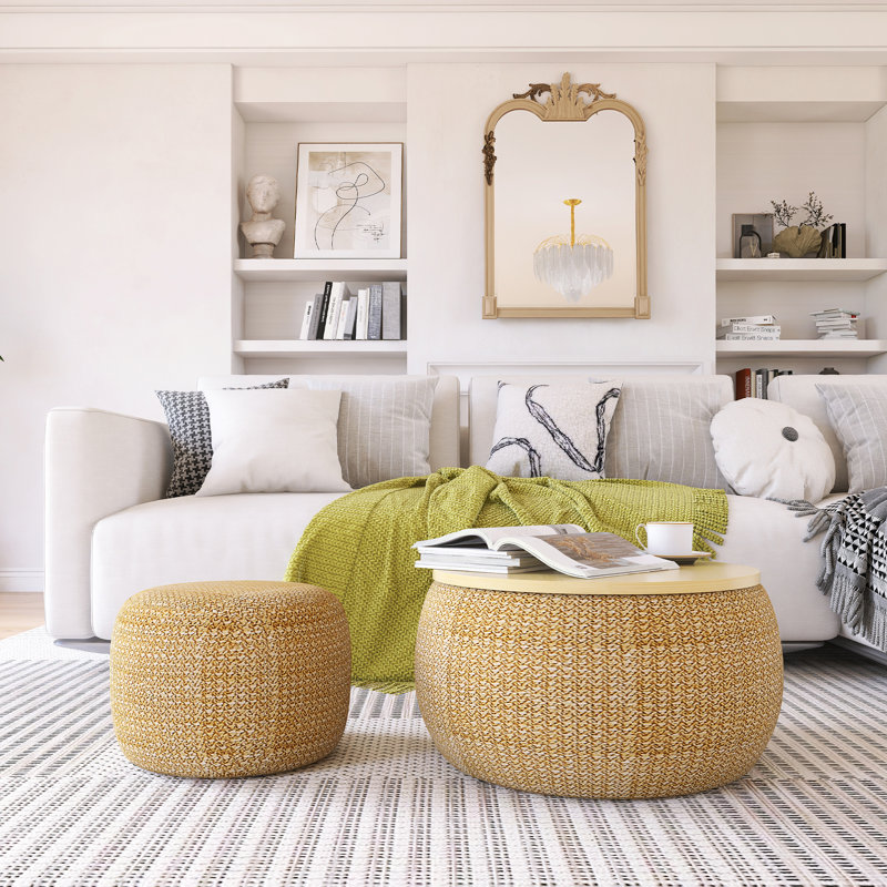Repose-pieds rond avec rangement, fonction 2 en 1, table de bout avec repose-pieds