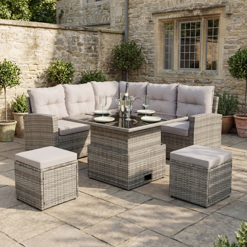 St.Tropez - Garden Corner Sofa In Rattan, Grey, Dark Grey