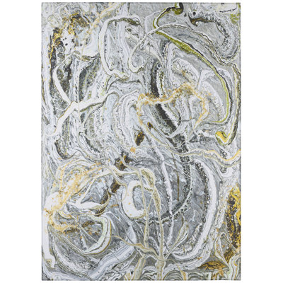 Tapis gris / or à motif abstrait tissé à la machine