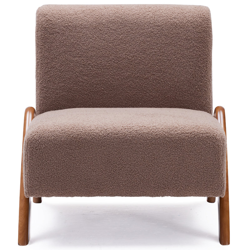 Upholstered Accent Chair with Wooden Legs, Brown