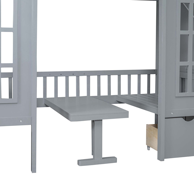 Twin-Over-Twin Bunk Bed with Changeable Table, Bunk Bed Turn into Upper Bed and Down Desk -Pink, Grey