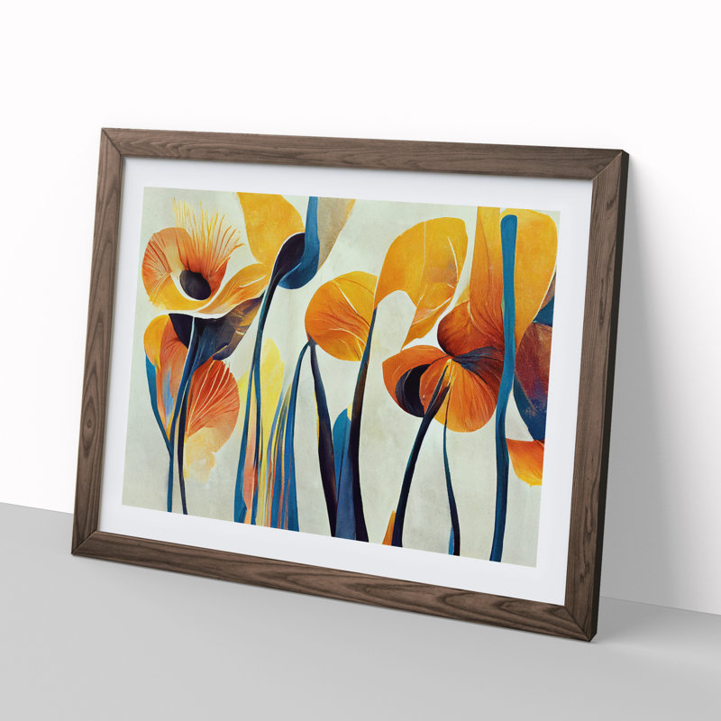 Abstract Floral Art Vol.4 1 Piece Single Picture Frame Painting, 46cm H x 64cm W x 2cm D, Walnut