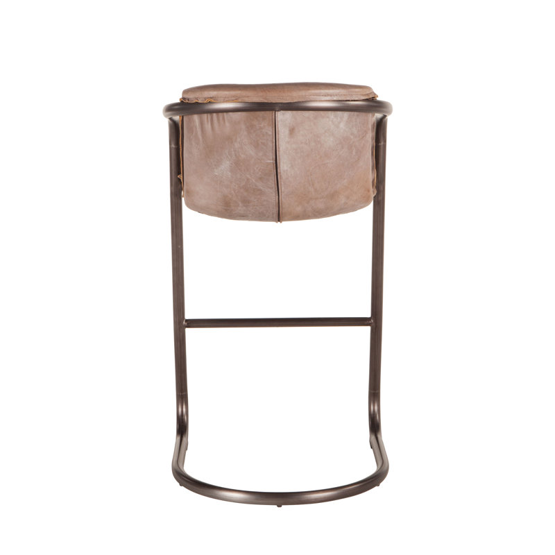 Chiavari Upholstered Stool with Metal Frame, Jet Brown Leather/ Vintage Bronze Frame, Bar Stool (29" Seat Height)