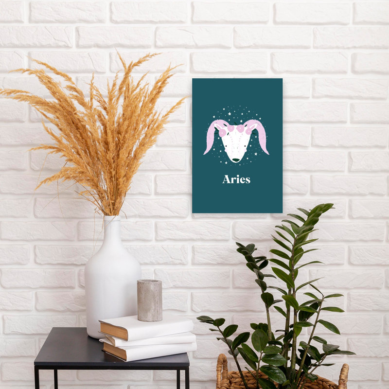 Affiche murale contemporaine abstraite et colorée représentant la constellation florale du Bélier, 18" H x 12" W