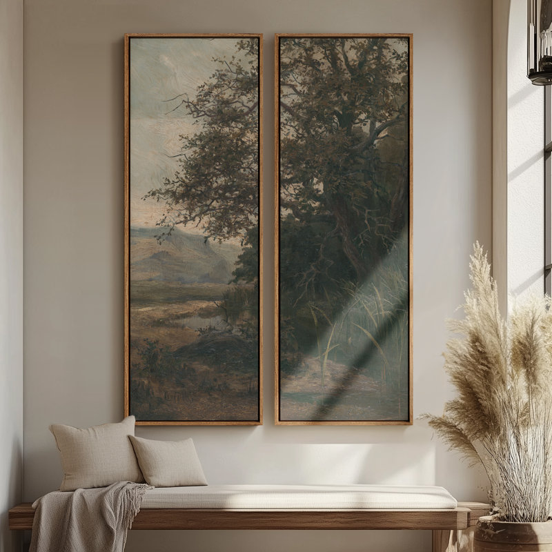 «Vintage Landscape Wall Art», ensemble de 2 toiles encadrées 20 x 60 pouces, Naturel