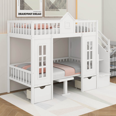 Twin Over Twin Bunk Bed With Changeable Table And Down Desk