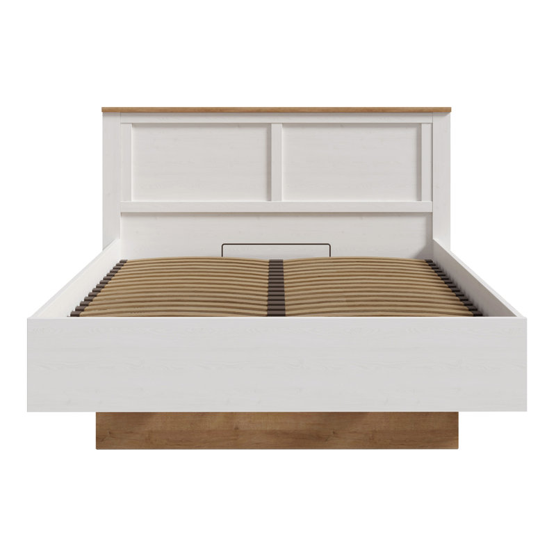 Country Style Bed with Slatted Frame, Engineered Wood, Riviera Oak / Sibiu Larch Light Decor,, 156.2 x 206.4cm