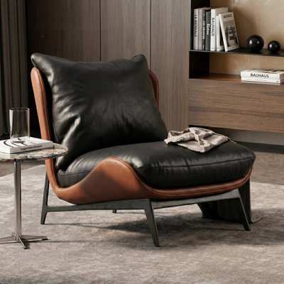 Fauteuil d'appoint moderne en cuir véritable de 26,8 po de largeur pour le salon