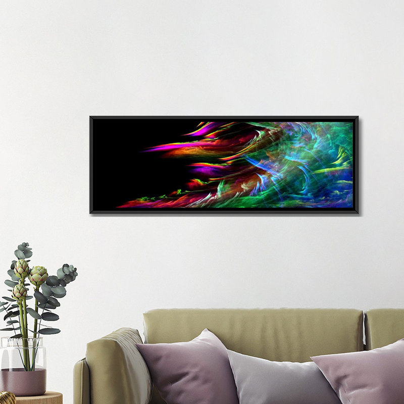 Vague de feu numérique - impression sur toile tendue, Toile avec cadre noir, L 36 po x H 12 po x P 1,5 po