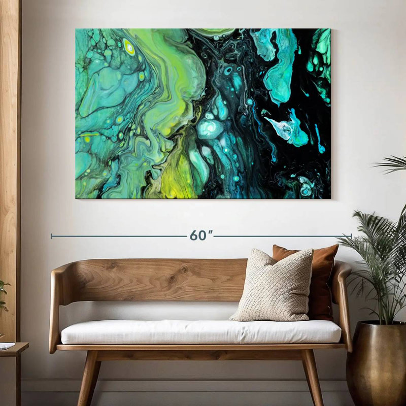 Avery abstrait noir et vert, H 34 po x l 51 po