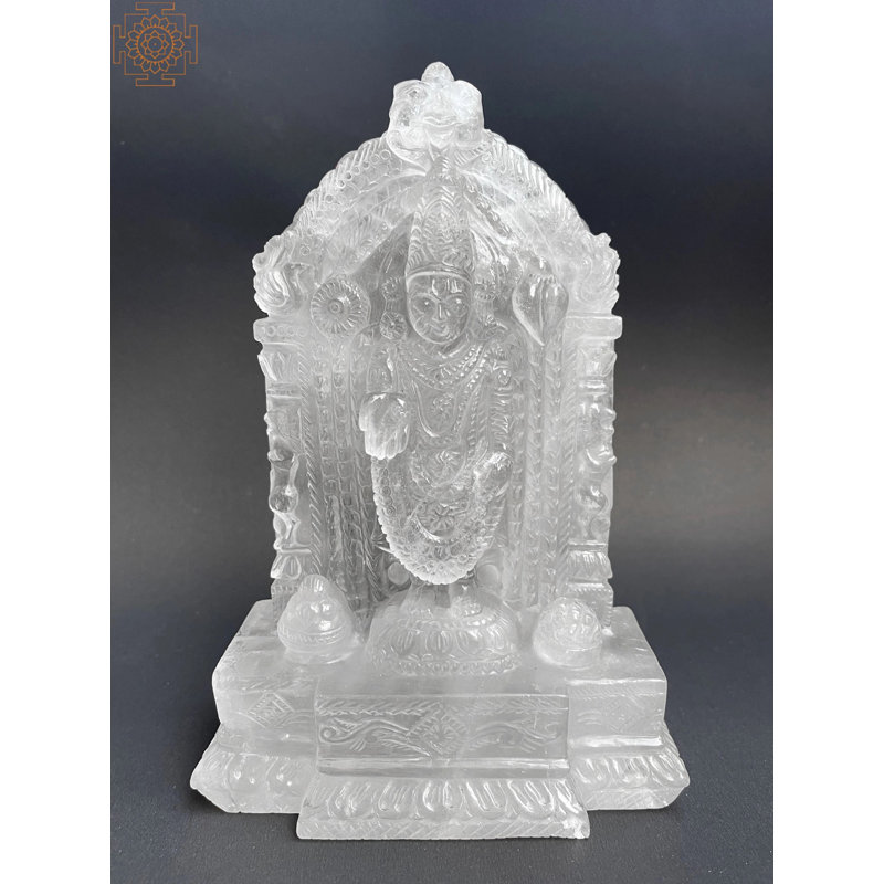 Statue de cristal en cristal Venkateshwara - sculpture de divinité indienne spirituelle fabriquée à la main pour autel du Temple et décoration intérieure moderne