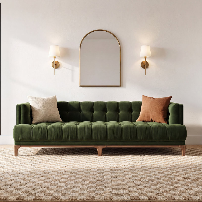 Bari 91'' Tufted Tuxedo Sofa, Sapphire Olive Velvet, Aspen Gray