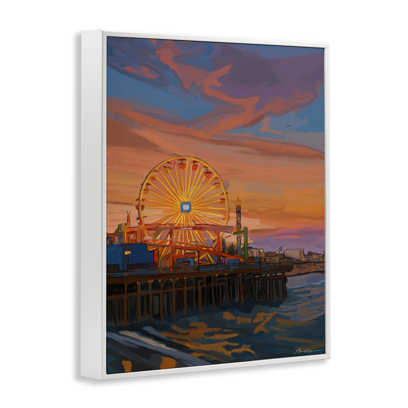Jetée de Santa Monica, estampe numérique, conception par Amelia Noyes, Giclée encadrée blanc bord de mer, H 30 po x l 24 po