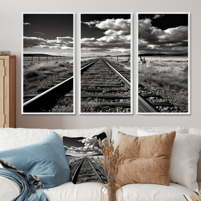 «Black and White Train Tracks Photo», ensemble d'art mural sur toile Train