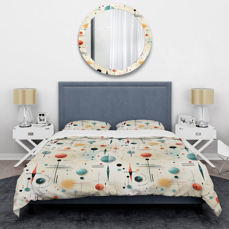 Ensemble de housse de couette Beige Retro Modern Sphere Matrix I, Housse de couette simple + 1 taie décorative stan