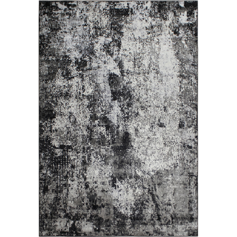 Machine Washable Bridget Gray/Black Rug, Rectangle 7'7" x 10'