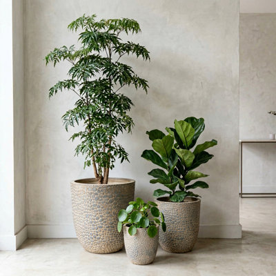 Ensemble de 3 pots à fleurs modernes avec trous de drainage et fabrication légère en oxyde de magnésium, pots de fleurs ronds résistants aux fissures pour les plantes d'intérieur et d'extérieur