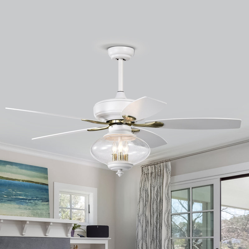 Ventilateur de plafond 52 po à profil bas, ventilateurs de plafond modernes blancs avec télécommande pour chambre à coucher, salon, 3 vitesses, abat-jour en verre - blanc mat