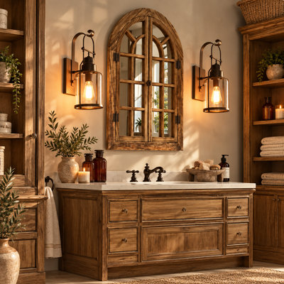 Miroir mural à panneau de fenêtre Farmhouse avec volets, miroir décoratif en bois massif pour entrée, salon et chambre à coucher, verre incassable