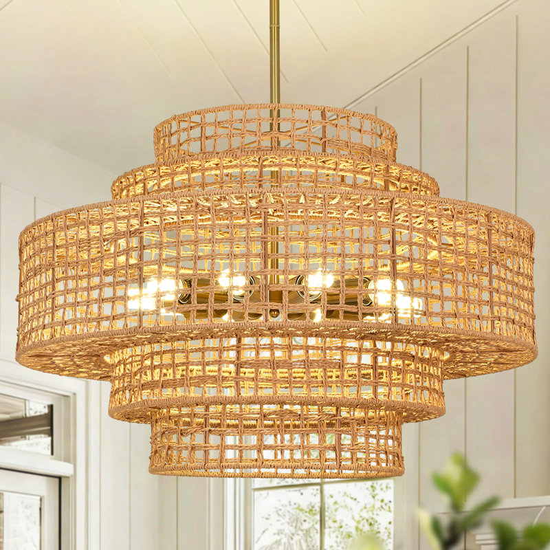 Luminaire de lustre en rotin Boho, 65.9'' H x 29.5'' W x 29.5'' D, 10 lumières
