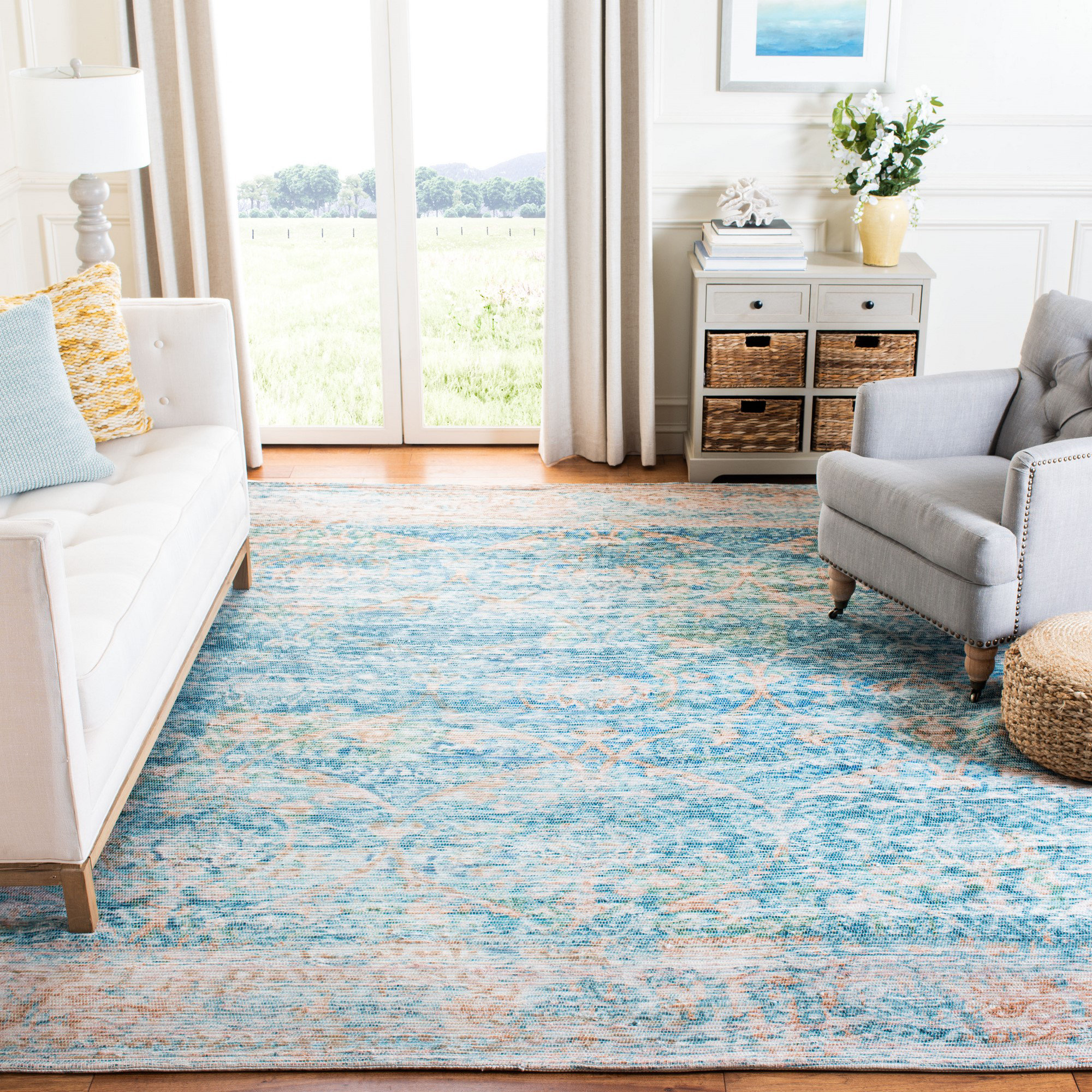 Bungalow Rose Amanda Geometric Handmade Flatweave Turquoise/Peach Area ...