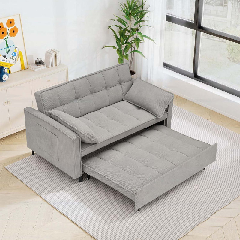 Canapé-lit modulaire en velours côtelé de 54,30 pouces avec causeuse convertible et lit escamotable pour salon moderne