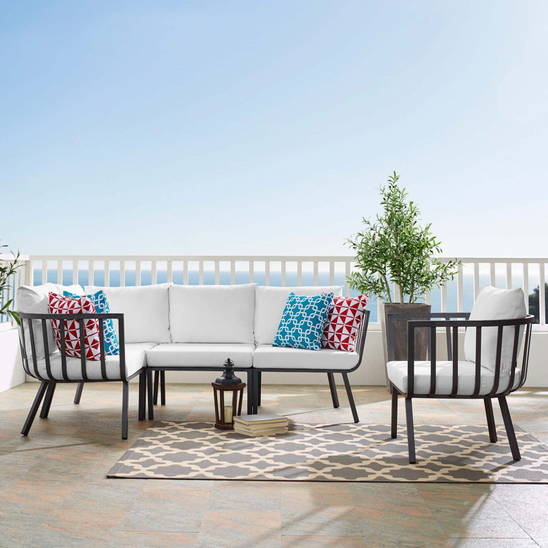 KIKI Outdoor Patio Sectional with Cushions, White, Grey