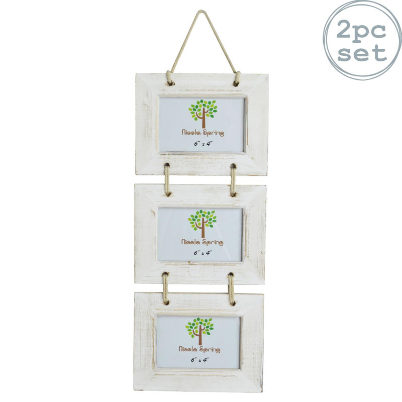 Nicola Spring - Rustic Wooden Hanging 3 Photo Frames - 6 x 4", White