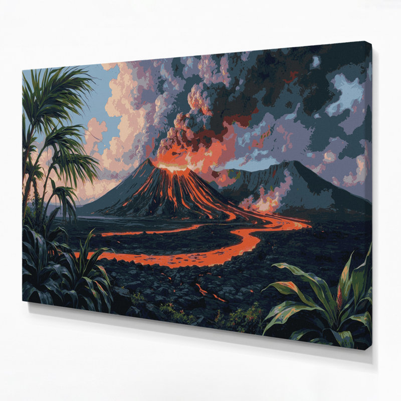 «Hawaiian Volcanoes», art mural sur toile grise, H 12 po x l 18 po