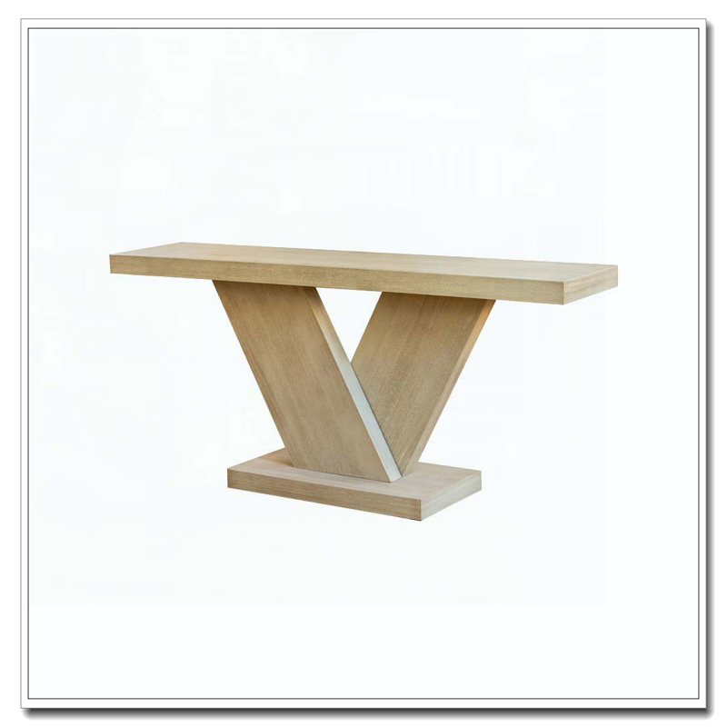 66" L Modern X-Leg Console Table with Solid Wood Veneer, Oak Wash