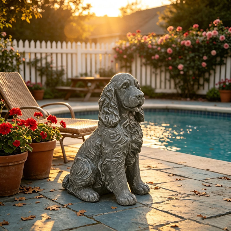 Statue de chien cocker spaniel assis réaliste Rory de 45 cm (18 po) avec finition antique, Épagneul antique
