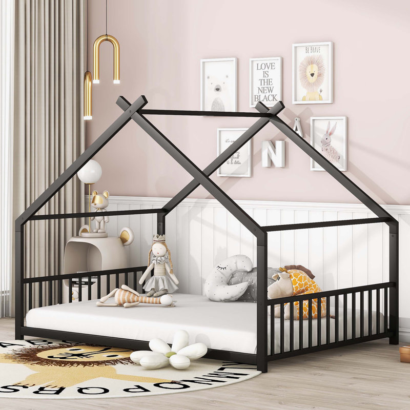 Metal House Bed, Black, Full