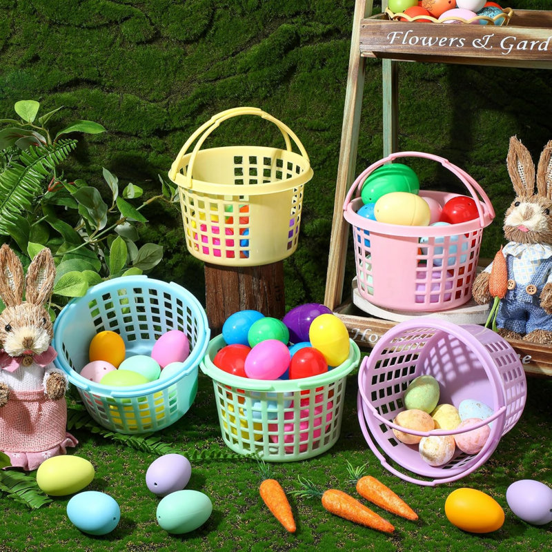 60 paniers de Pâques en plastique pastel en vrac Petits paniers en plastique colorés avec poignées Panier de Pâques rond pour chasse aux œufs de Pâques