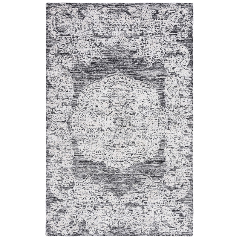 Batichon Hand Tufted Wool/Bamboo Silk/Cotton with Cotton Backing Oriental Rug in Gray/Ivory, Rectangle 5' x 8'