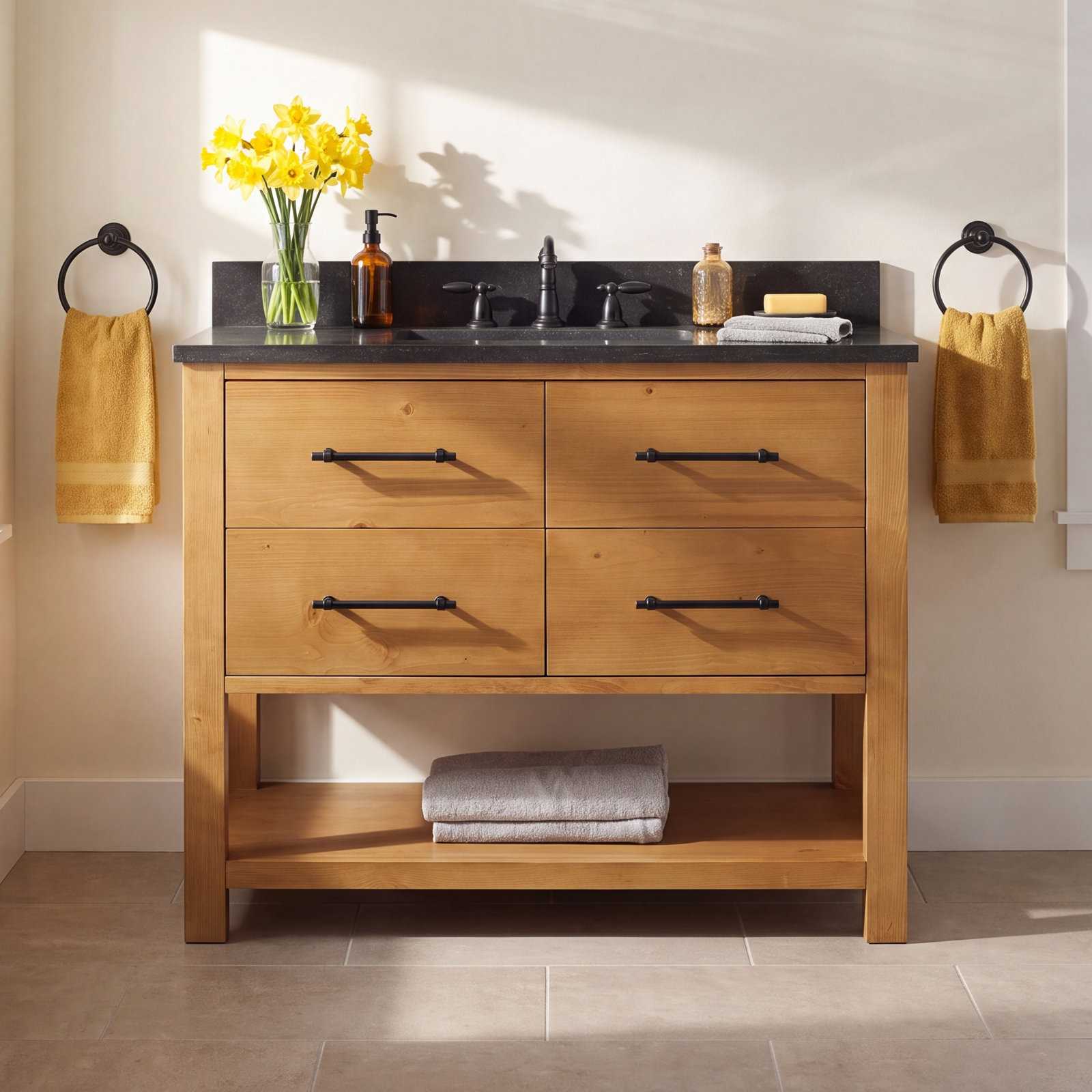 Keri 42'' Single Bathroom Vanity, Natural/Antique Black