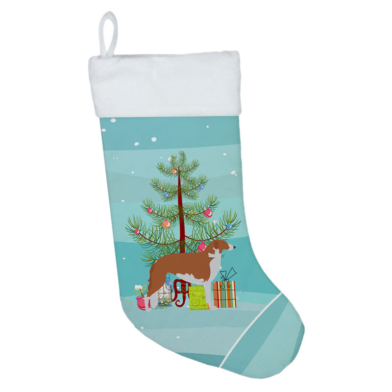 Chaussette de noël joyeux de noël, Lévrier russe Barzoï