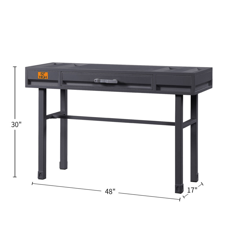 Bureau de meuble-lavabo en métal Gunmetal, un tiroir, des pieds droits, un plateau en fer de 40 x 40 mm, une conception à panneau encastré, un bureau à tiroir à une poignée à glissière latérale en métal, une surface, un cadre, des panneaux, une fermeture manuelle, un arrêt,