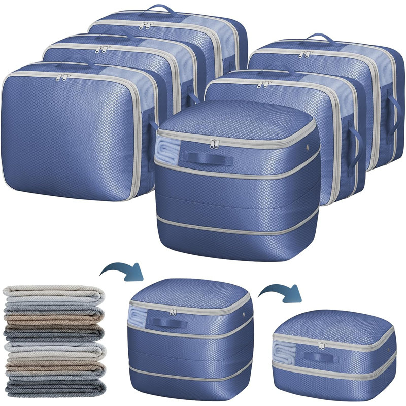 Paquet de 6 sacs de rangement à compression - Sacs d'aspirateur peu encombrants pour couvertures, édredons, vestes et chandails avec fermeture à glissière renforcée et fenêtres en filet à double vue