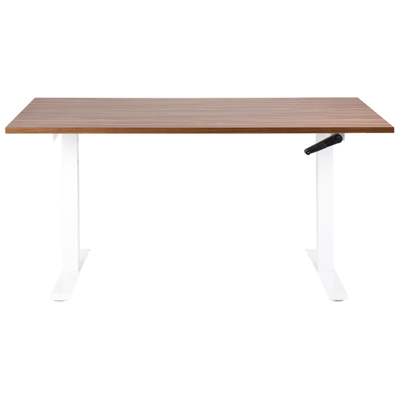 Nateasha Adjustable Metal Base Standing Desk, White, Brown, 119cm H x 160cm W x 72cm D