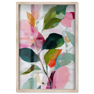 Art mural "Palmier rose" par Art Remedy, cadre blond, 25 x 37