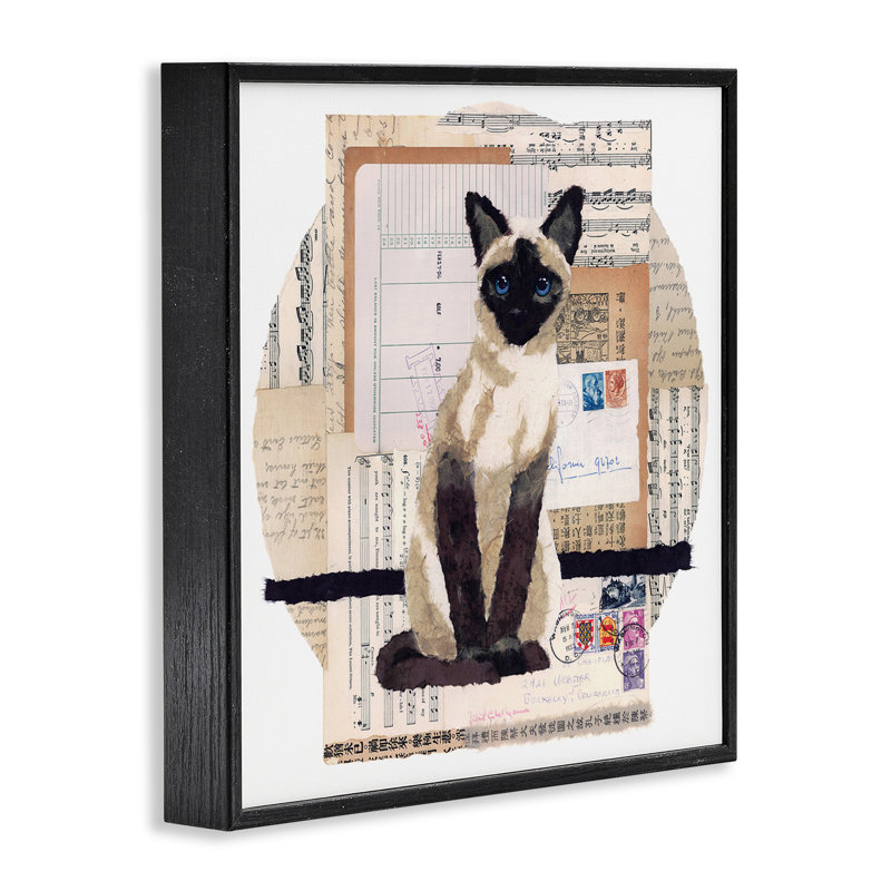 «Siamese Cat Collage», art de la giclée encadrée par Nancy Overton, H 12 po x l 12 po, Giclée encadrée noir minuit
