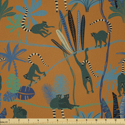 Dattolico Funny Lemurs in the Wild Forest Playing Among Tree Branches Multi-Purpose Fabric
