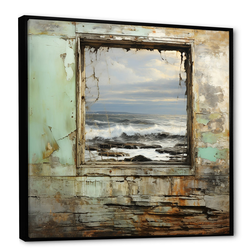 «Morning Mexico Beach Windows View - Coastal Windows», art mural, Cadre flottant noir, H 16 po x l 16 po